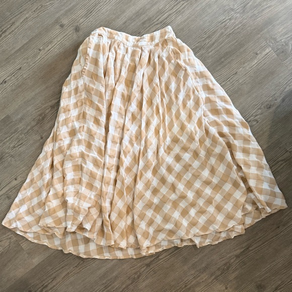 Mable Dresses & Skirts - Mable Gingham Midi Skirt Beige Cream Pockets Cottagecore Size Large
